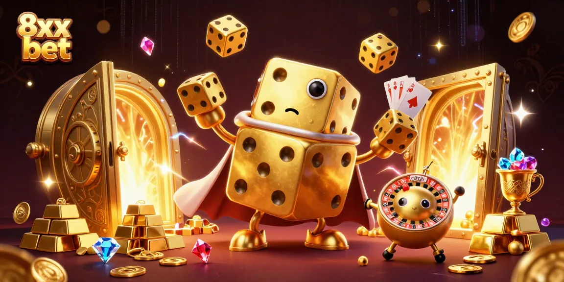 Engage with the casino world as 8xx bet reveals a vibrant gold-themed illustration.