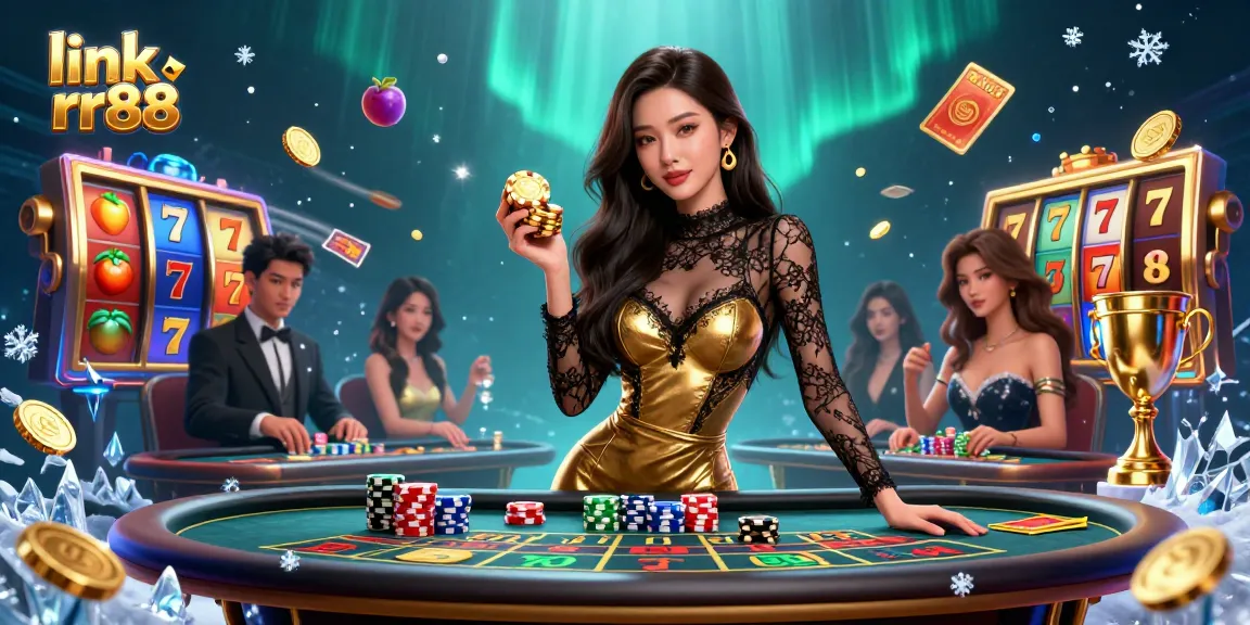 Engage with link rr88 at a luxurious VIP baccarat table, experiencing high stakes in a vibrant casino atmosphere.