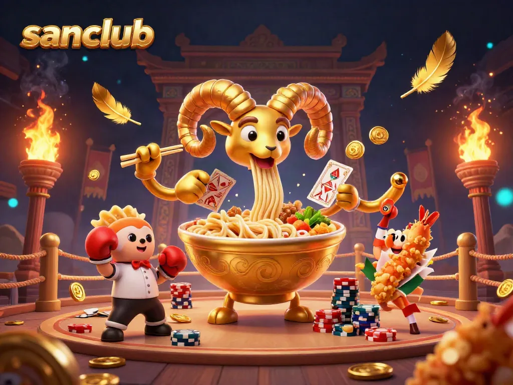 Engage with sanclub's vibrant 3D casino scene featuring character elements and immersive gambling action.