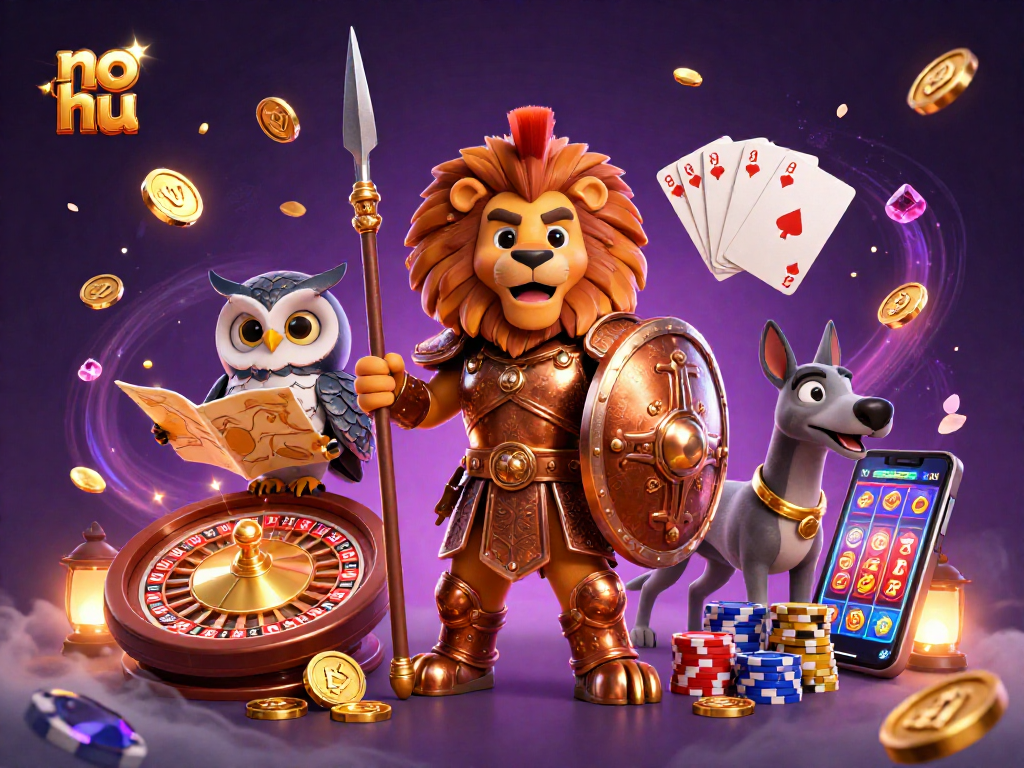 Spin to win with no hu in this vibrant 3D illustration depicting thrilling casino elements.