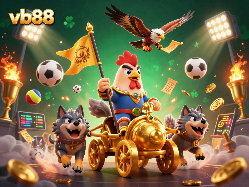 Engage in winning strategies with vb88 in this vibrant casino-themed action illustration.