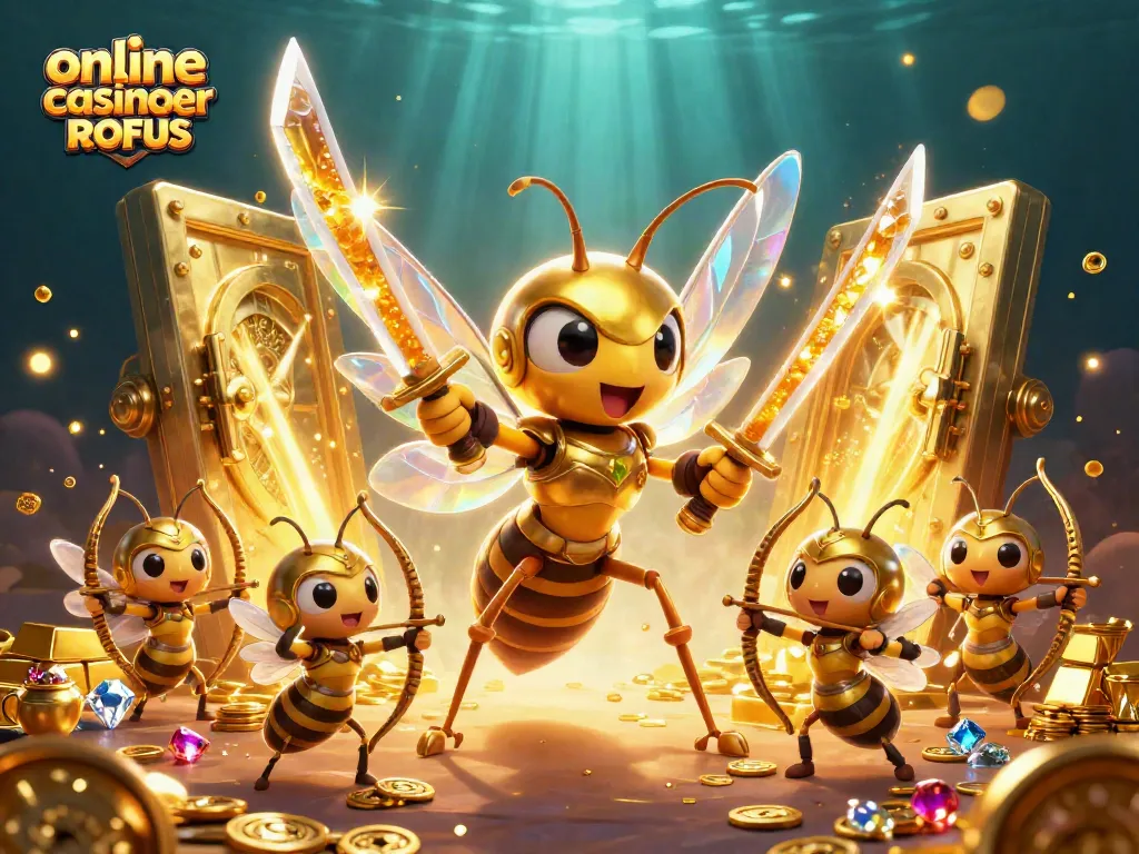 Engage with online casinoer uden ROFUS through this vibrant 3D illustration of a samurai hornet leading bee archers.