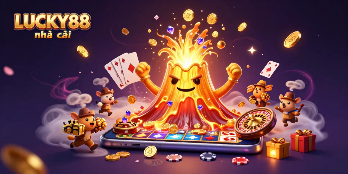 Play thrilling games at LUCKY88 nhà cái with vibrant slot scenes and treasures erupting everywhere.