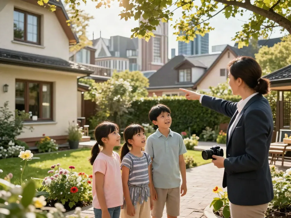 Bester Immobilienmakler Frankfurt zeigt Familie eine charmante Immobilie in Frankfurt.