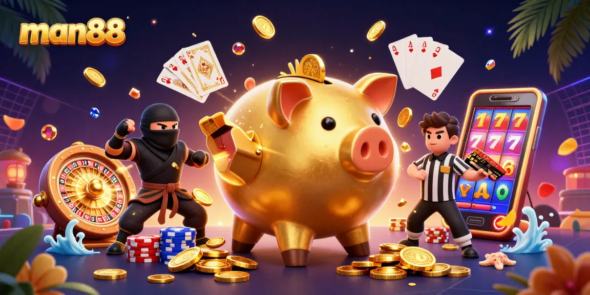 Experience thrilling moments with man88's vibrant 3D characters in a lively casino scene.
