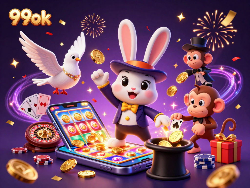 Experience thrilling wins with 99ok's exciting slot games in this captivating casino scene.