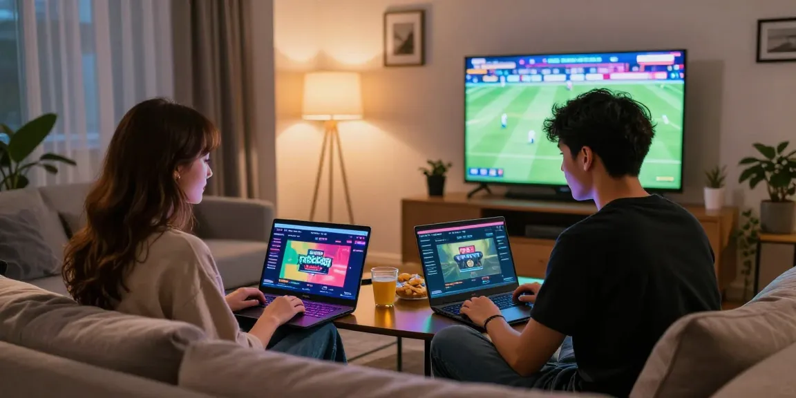 Enjoying rokok88 alternatif online gaming in a cozy living room with snacks.