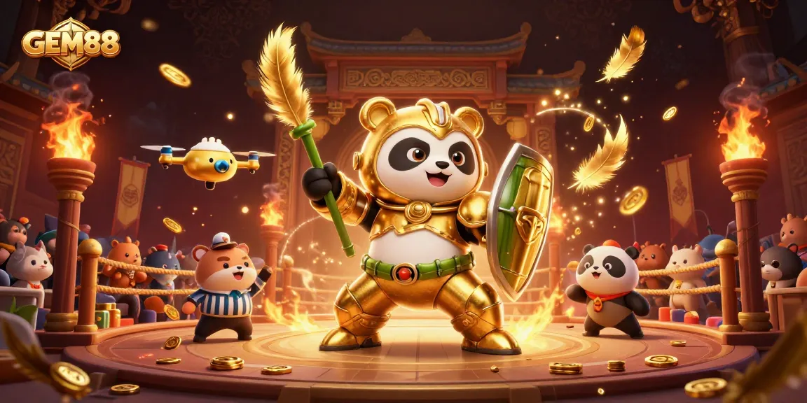 Experience GEM88 action with vibrant characters in a gambling arena, showcasing rich casino elements.