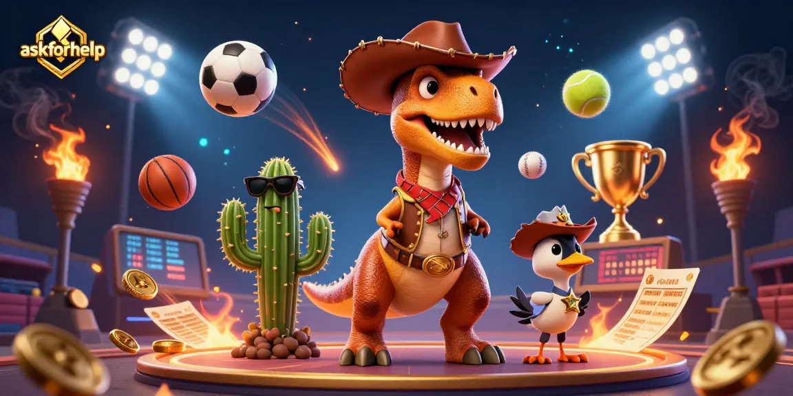 Engage with askforhelp strategy tips in a vibrant sports betting illustration featuring animated characters.