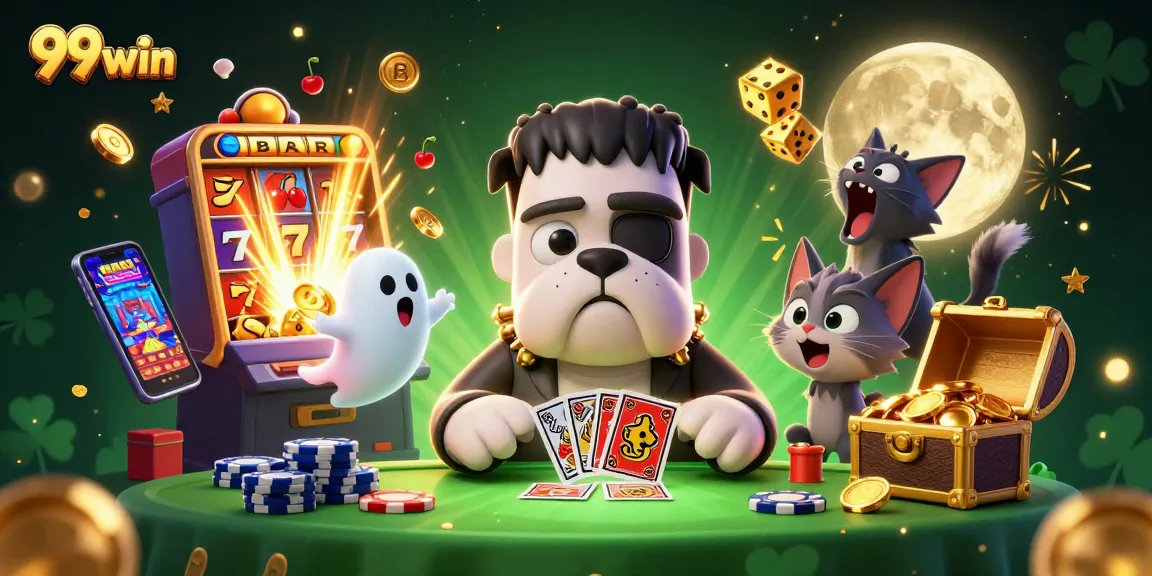 Play exciting casino games at 99win with a dynamic scene featuring thrilling characters and jackpot elements.