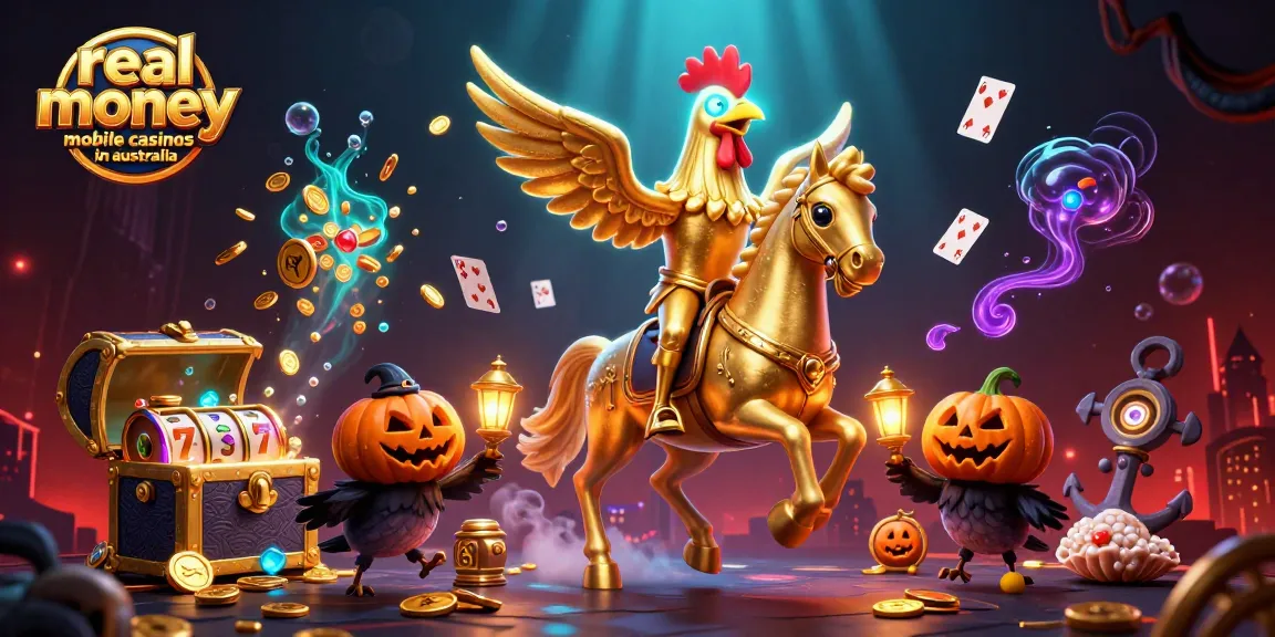 Experience real money mobile casinos in Australia with vibrant characters and dynamic casino elements.