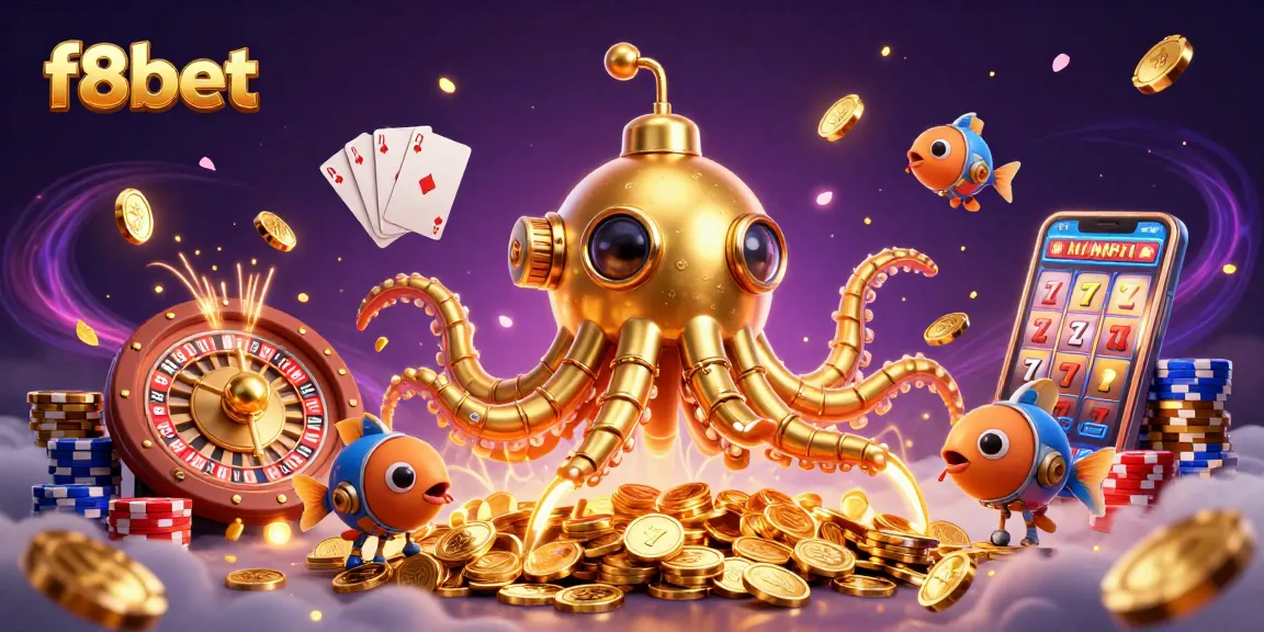 Experience exhilarating gameplay at f8bet with golden coins, roulette, and vibrant casino elements.