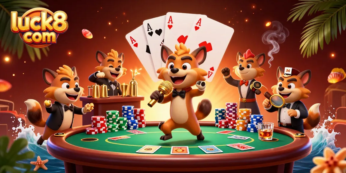 Experience the vibrant atmosphere at luck8 com's casino club with hyenas, poker chips, and rich details
