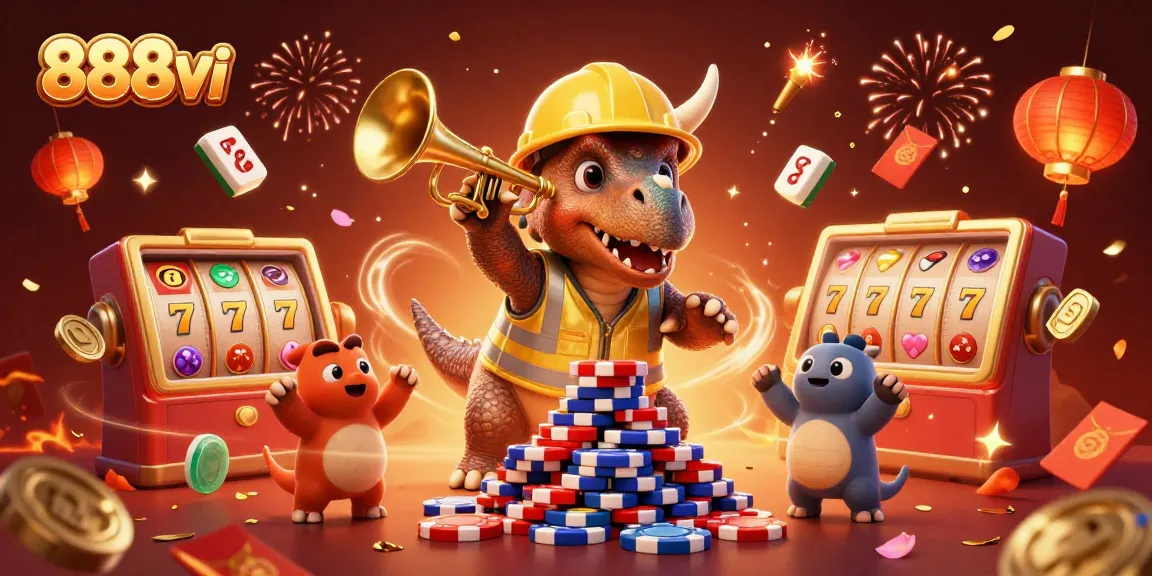 Experience the thrill of 888vi with a festive 3D casino scene that celebrates gaming excitement.