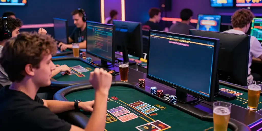 Dewacash Asia gaming enthusiasts celebrating wins in a lively lounge atmosphere.