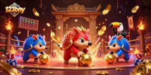 Engage with 123bny's vibrant casino world through dynamic pangolins in a thrilling gaming scene.