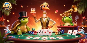 Bet on as9 com with a lively scene of cartoon characters in a casino atmosphere.