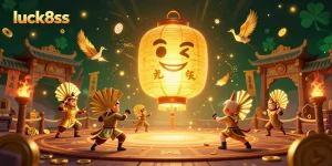 Experience the thrill of luck8ss at the casino, featuring a vibrant lantern spirit and golden companions.