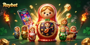 Engage with Raybet through a vibrant casino scene featuring charming characters and rich game elements.