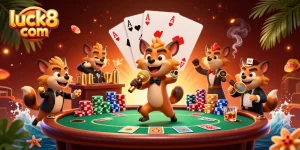 Experience the vibrant atmosphere at luck8 com's casino club with hyenas, poker chips, and rich details