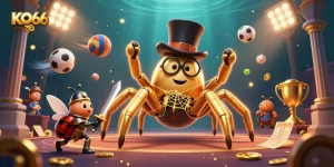 Engaging KO66 casino scene with a golden tarantula and knight among sports elements.