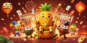 Experience excitement at 55club with animated characters and vibrant casino elements