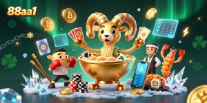 Experience the vibrant energy of 88aa1 with interactive characters and glowing crypto elements.