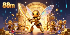 Engage with the thrilling adventure at 88m, showcasing an epic golden hornet and bee archers amidst treasure.